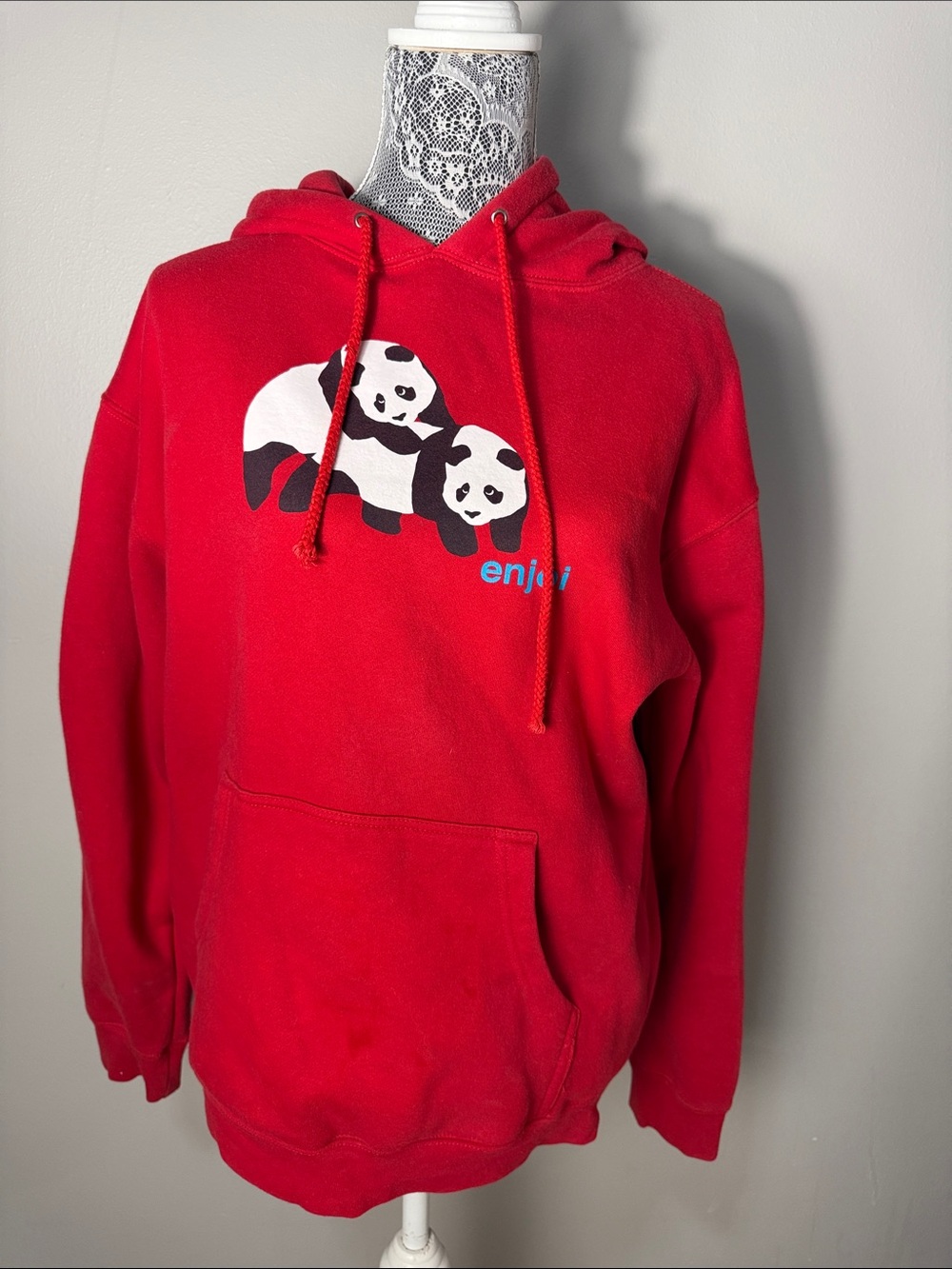 ENJOI Red Hoodie with Panda Graphic